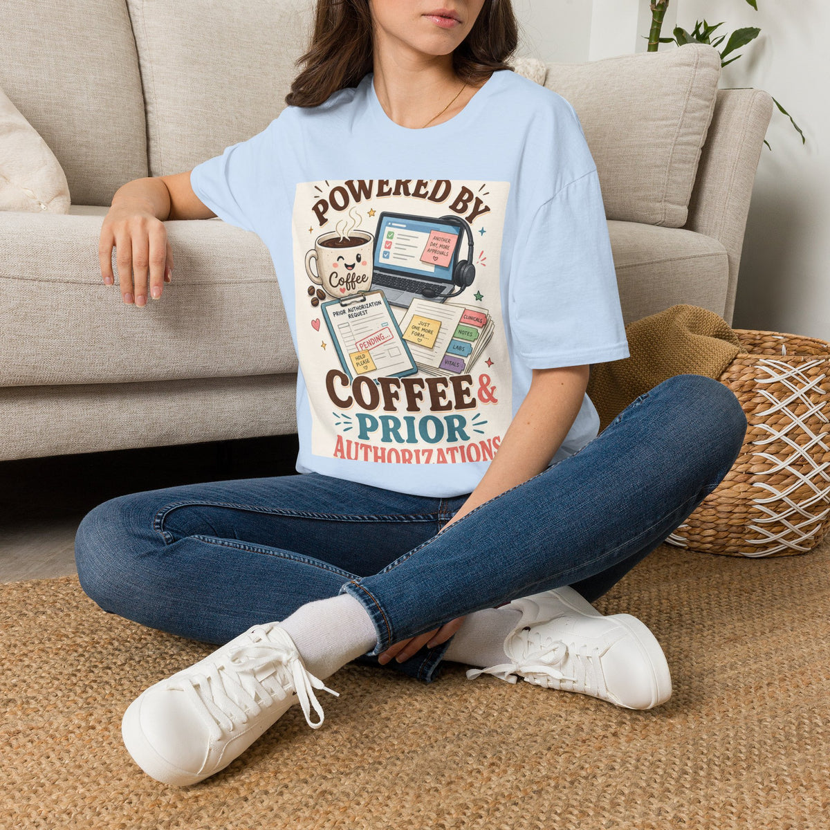 Whimsical T Shirt Design Featuring Coffee And Prior Authorizations (1)