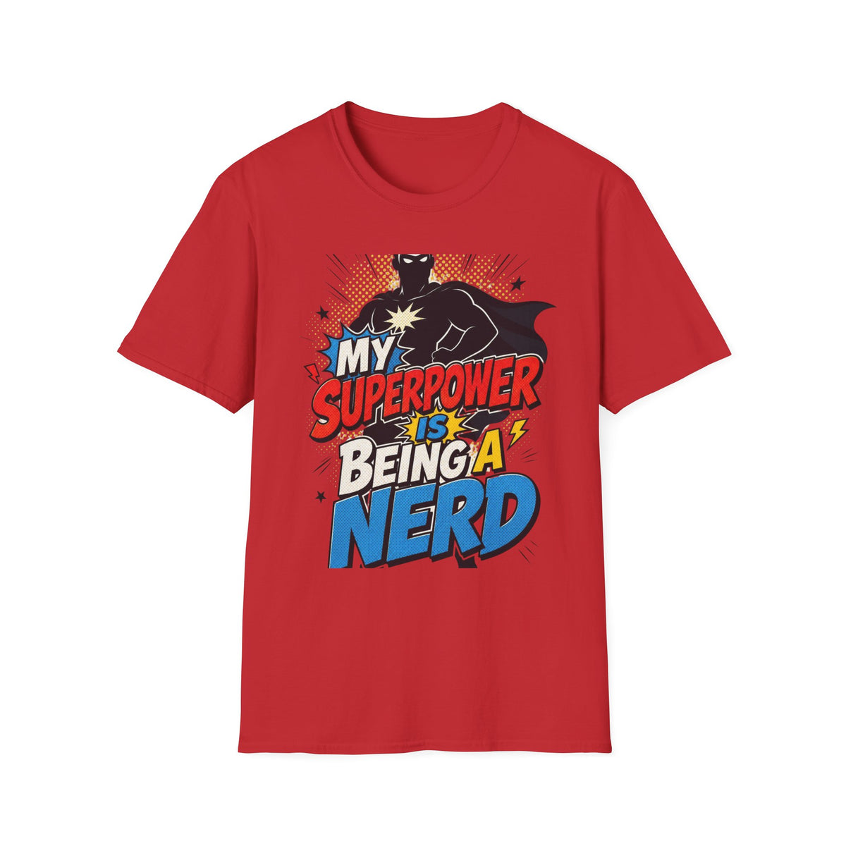 Comic Book Typography Celebrating Nerd Culture With Superhero Silhouette