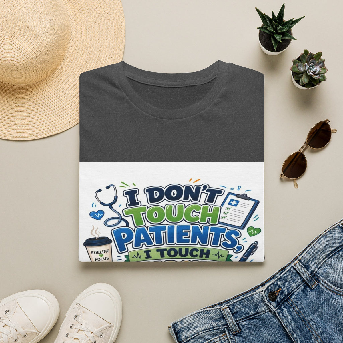 Humorous T-shirt Design Featuring Playful Healthcare And Spreadsheet Imagery- Graphic Tees