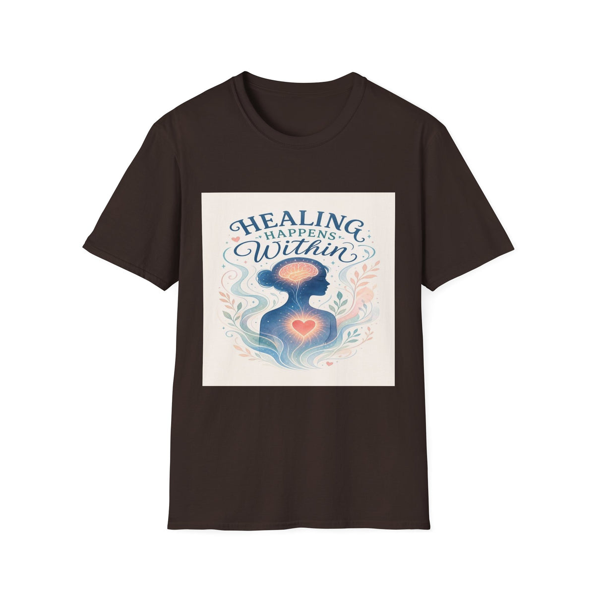 Human Silhouette With Glowing Brain And Heart Design- Graphic Tees