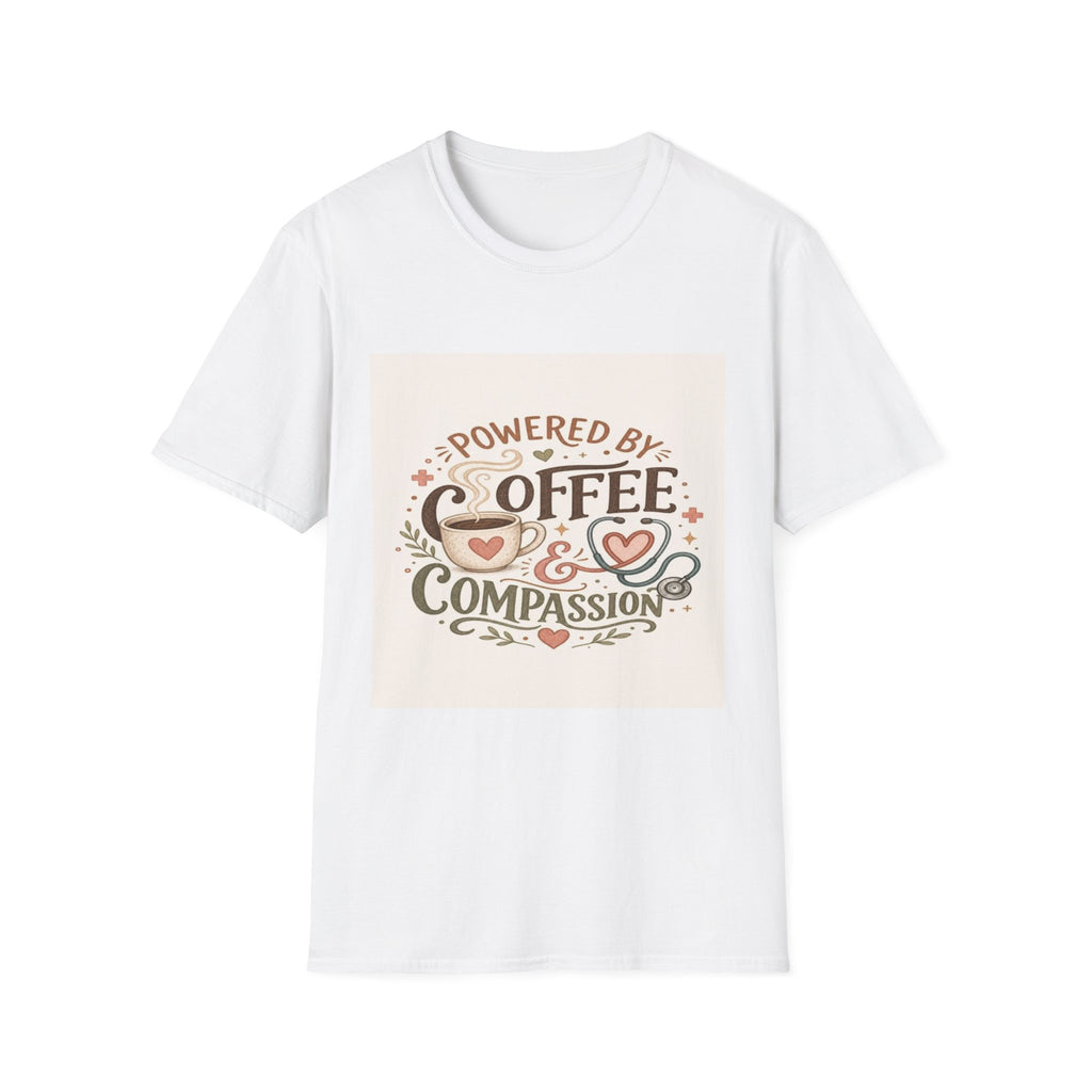 Cozy T-shirt Design Featuring Hand-Lettered Coffee and Compassion- Graphic Tees