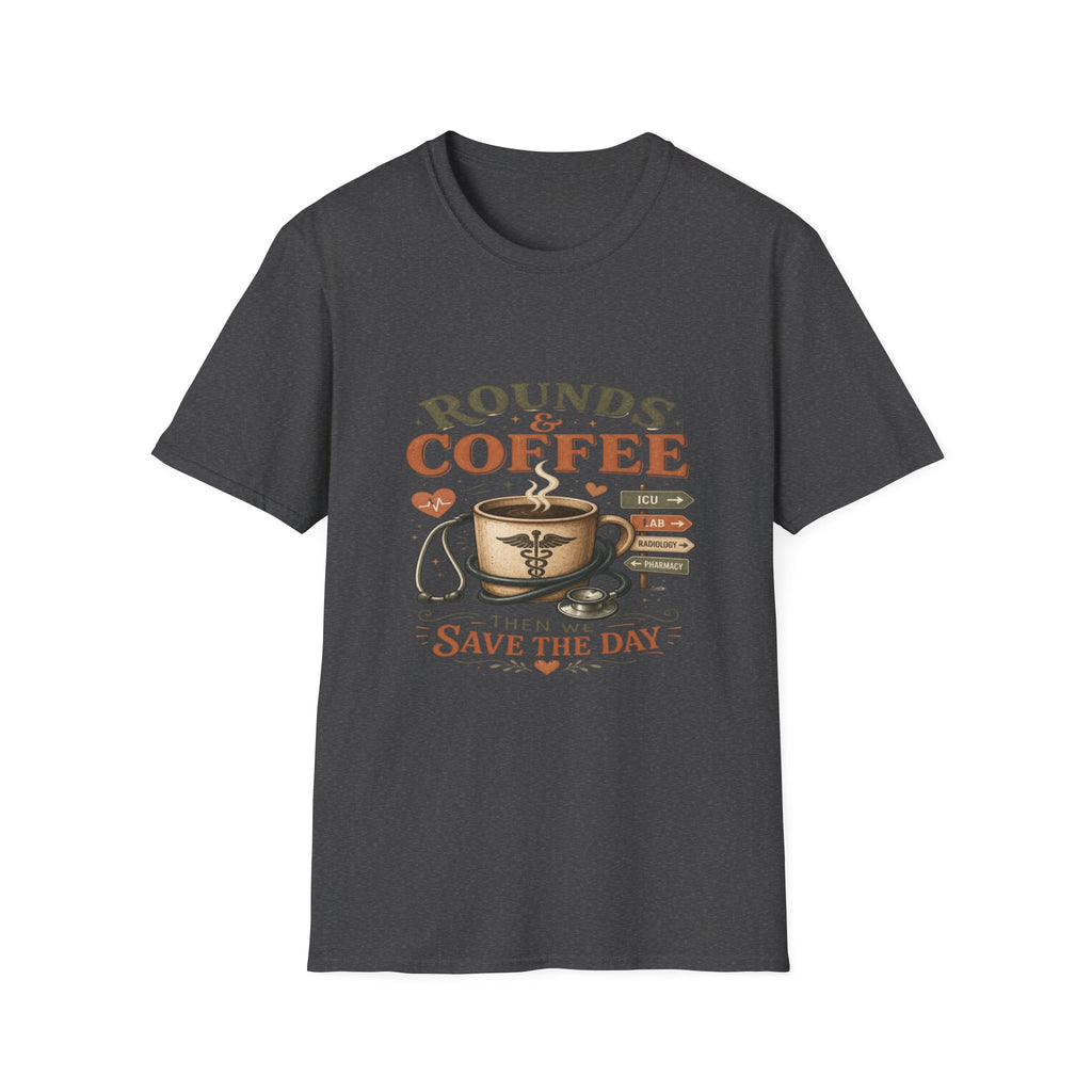 Coffee Cup With Stethoscope Combining Vintage Café And Medical Aesthetics- Graphic Tees