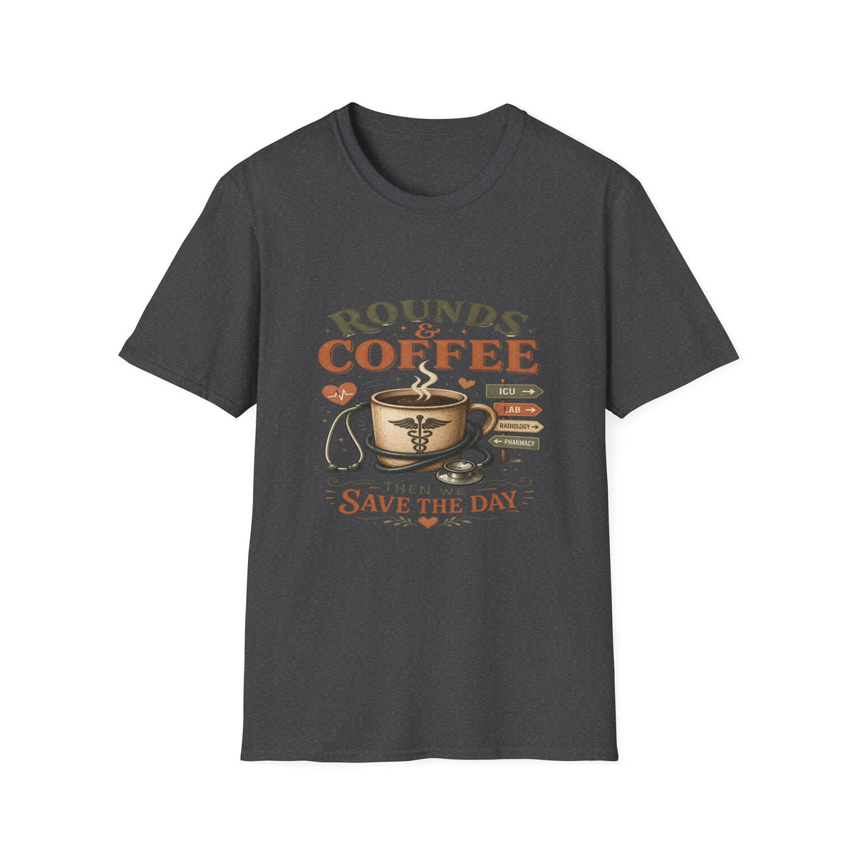 Coffee Cup With Stethoscope Combining Vintage Café And Medical Aesthetics- Graphic Tees