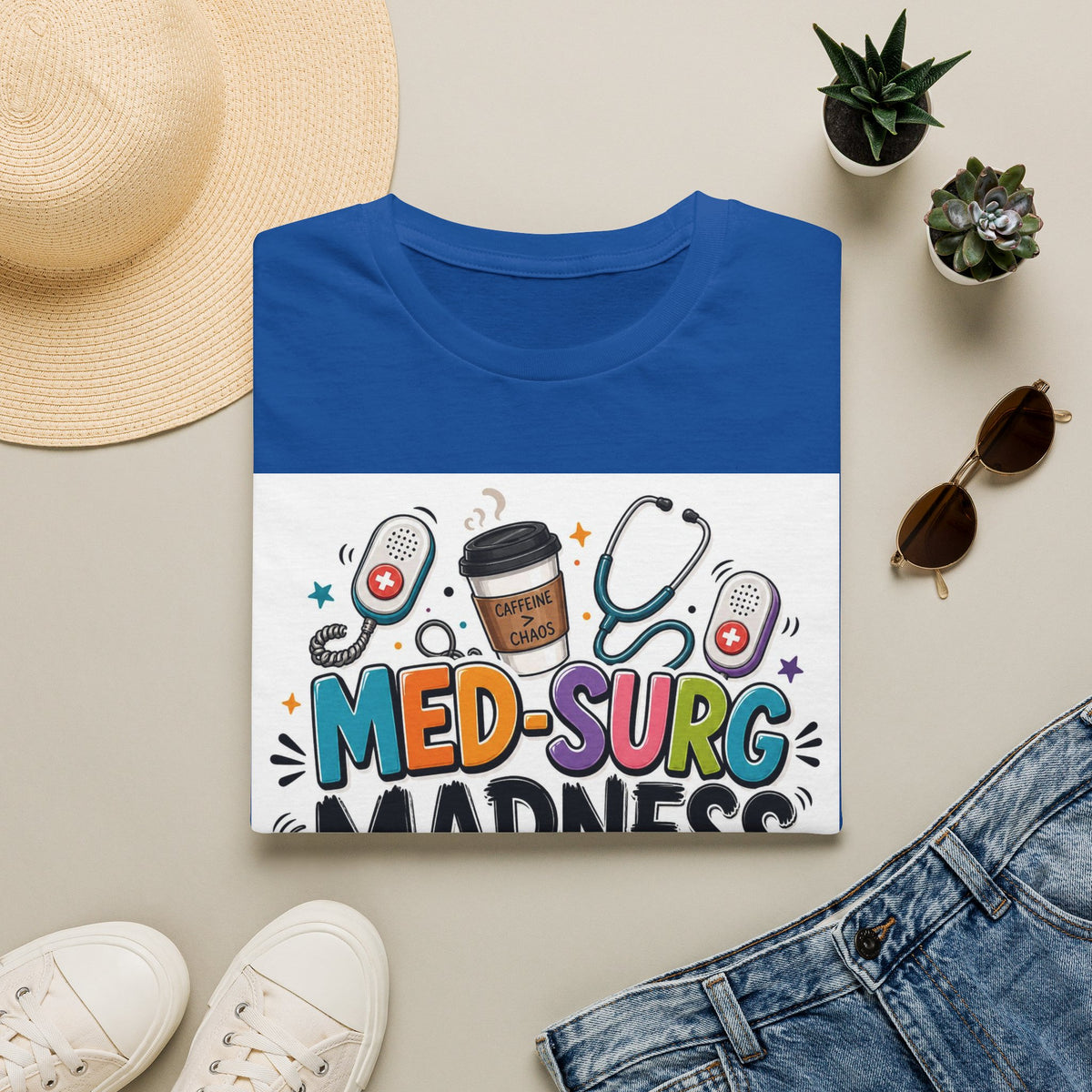 Vibrant T Shirt Design Featuring MED SURG MADNESS Phrase (1)