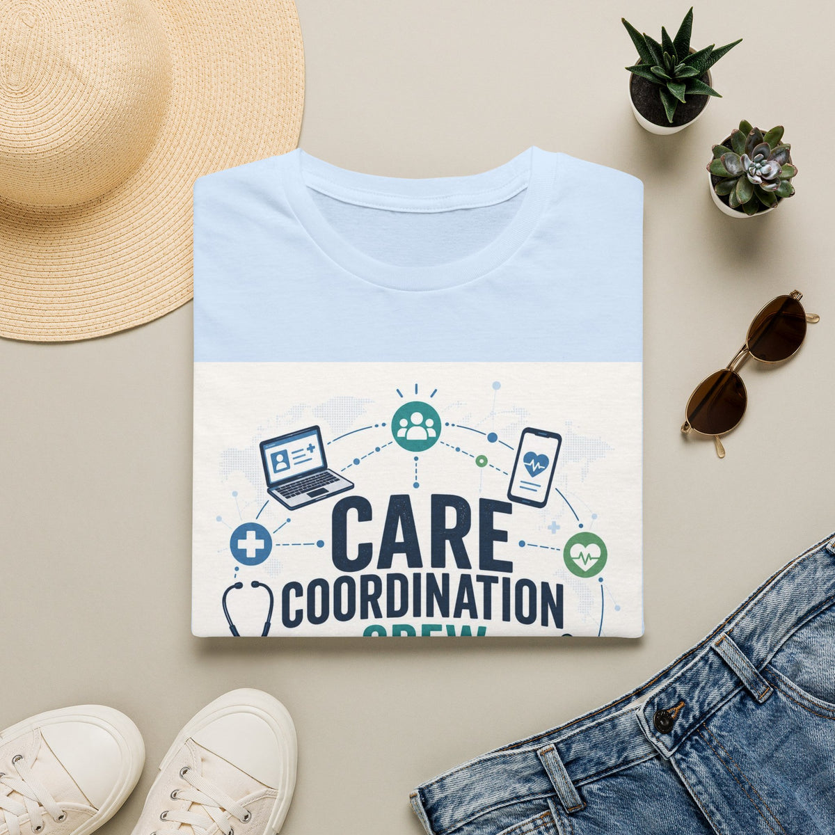 T Shirt Graphic Featuring Modern Aesthetic Care Coordination Crew