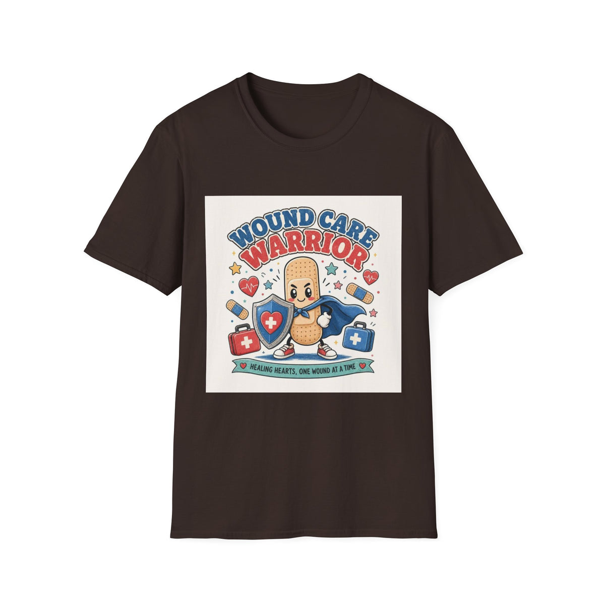 Wound Care Warrior T-Shirt Design Featuring Playful Bandage Character- Graphic Tees
