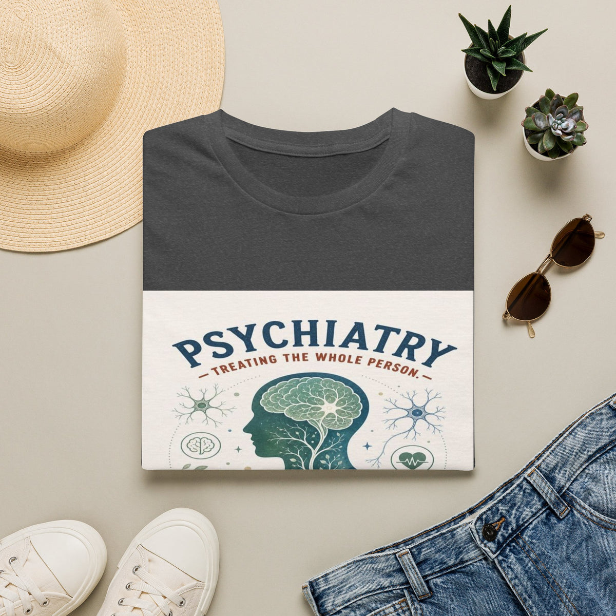 Human Silhouette With Brain And Heart Surrounded By Medical Imagery- Graphic Tees