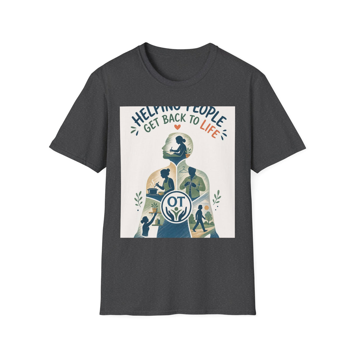 T Shirt Design Featuring Daily Activities Silhouette With OT Symbol