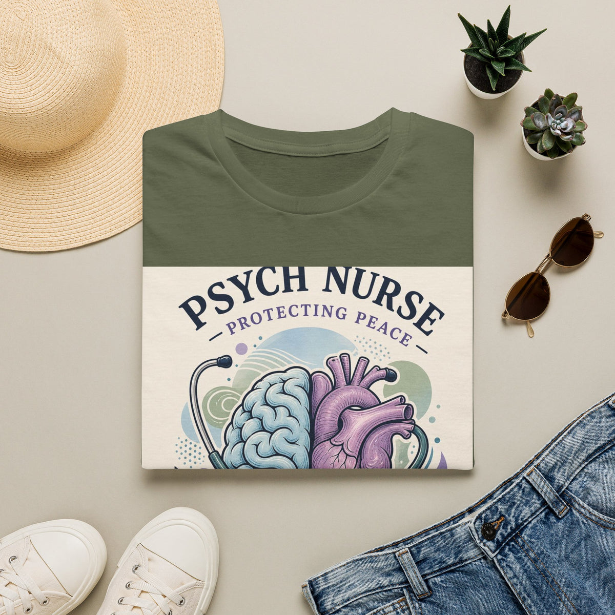 Stylized Brain And Heart Illustration With Stethoscope Art