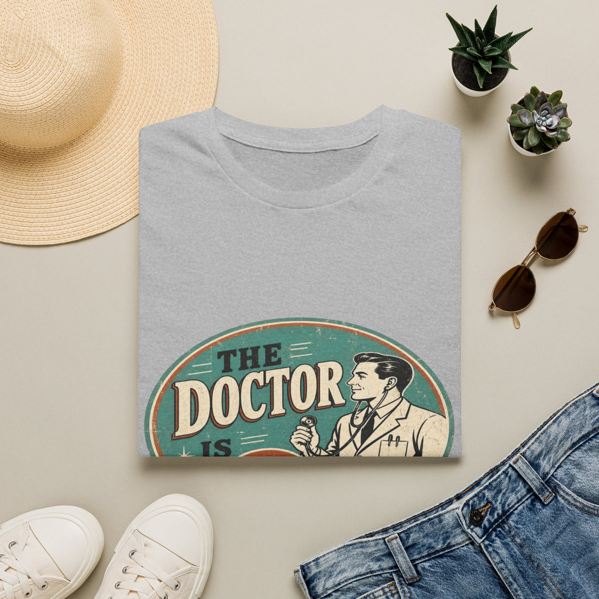 Vintage 1950s Doctor Office Graphic With Classic Badge- Graphic Tees