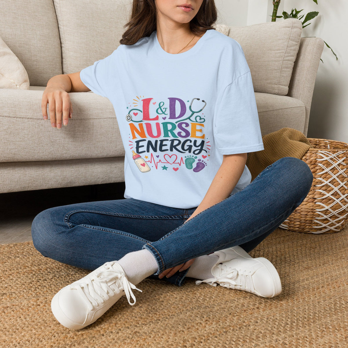 L&D Nurse Energy Trendy T-Shirt Design with Vibrant Elements- Graphic Tees