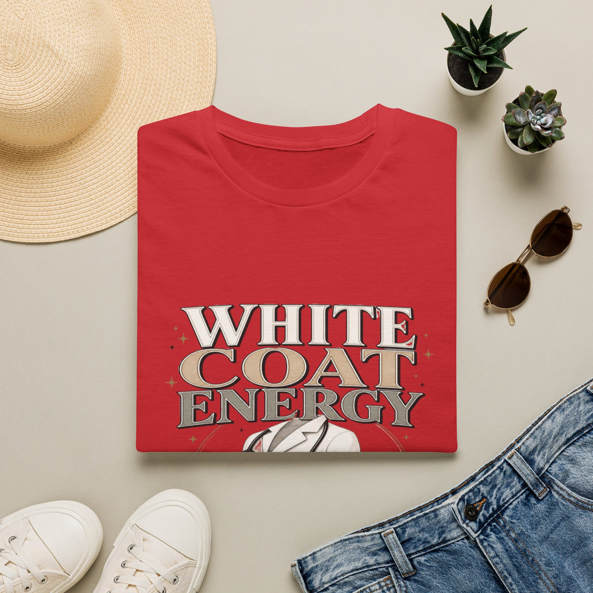 Elegant T-shirt Design Featuring White Coat Energy Typography- Graphic Tees