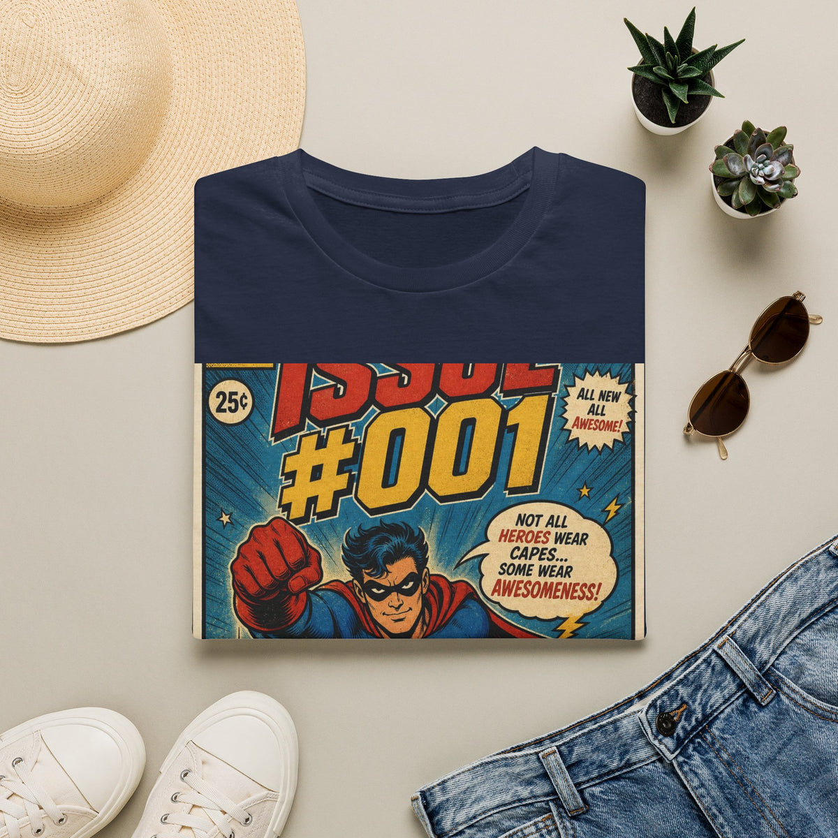 Vintage Comic Book T Shirt Design Featuring Original Superhero