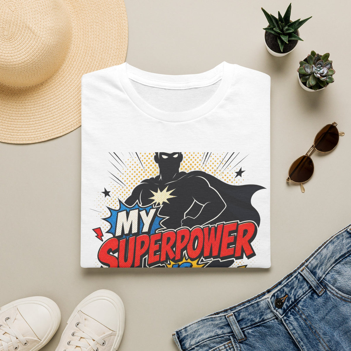 Comic Book Typography Celebrating Nerd Culture With Superhero Silhouette