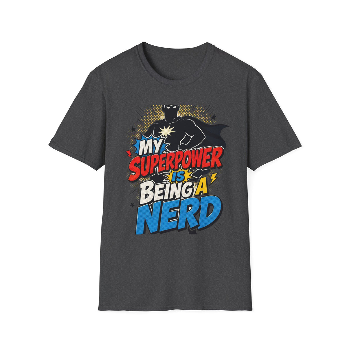Comic Book Typography Celebrating Nerd Culture With Superhero Silhouette