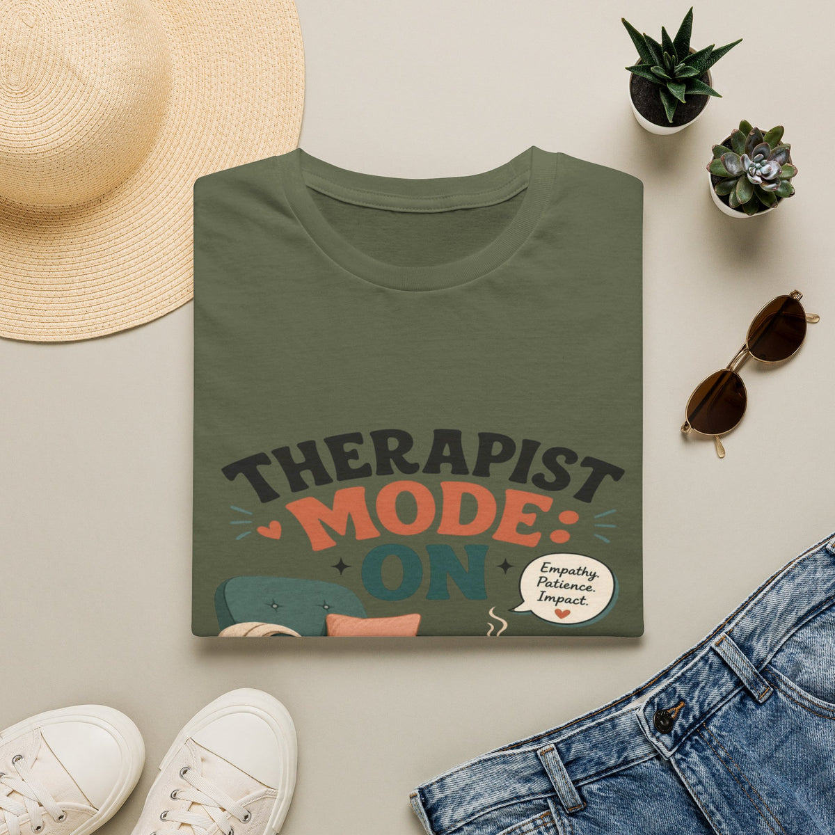 Bold Typography Depicting Therapist Mode With Stylish Illustrations- Graphic Tees