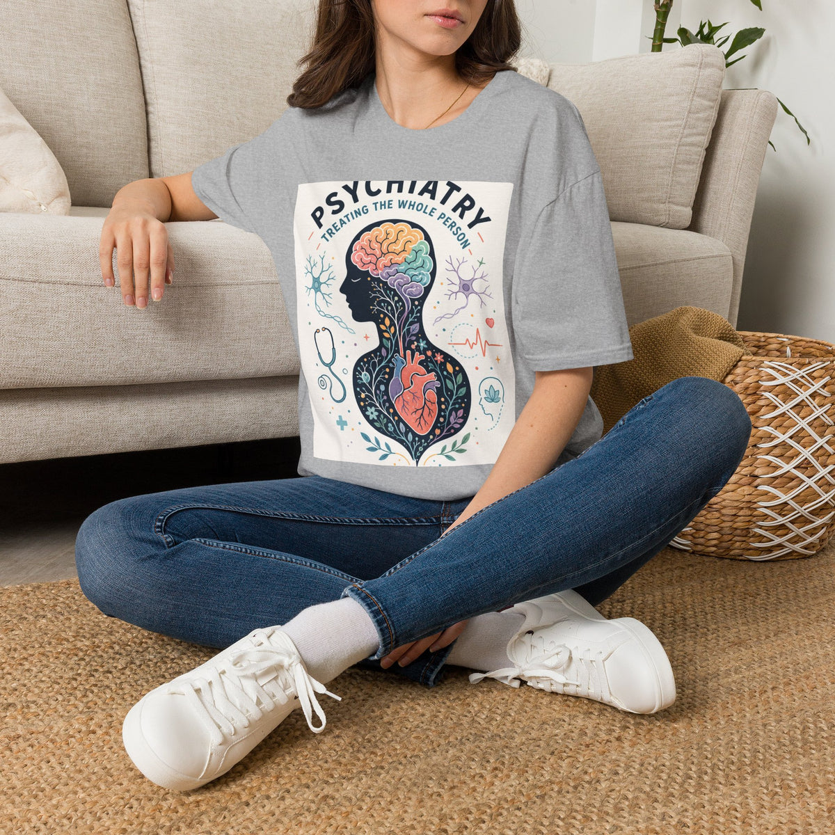 Colorful Brain And Heart In Human Silhouette With Text
