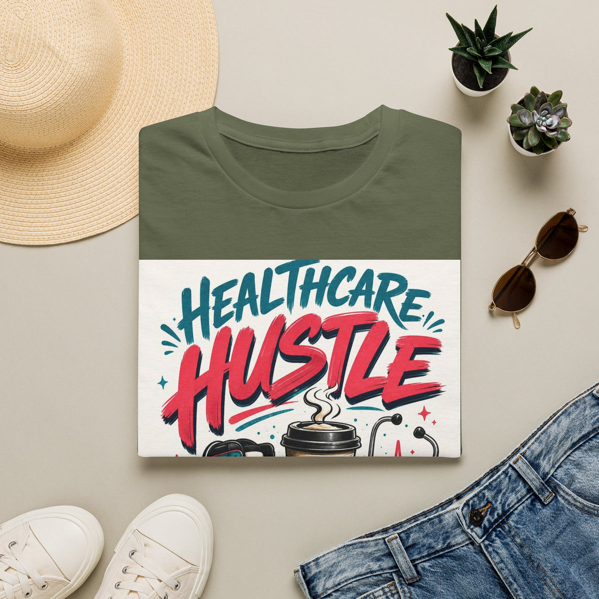 Dynamic T Shirt Design Featuring Healthcare Hustle Text