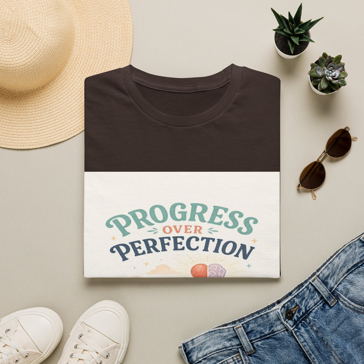 Bold T-Shirt Design Featuring Progress Over Perfection Phrase- Graphic Tees