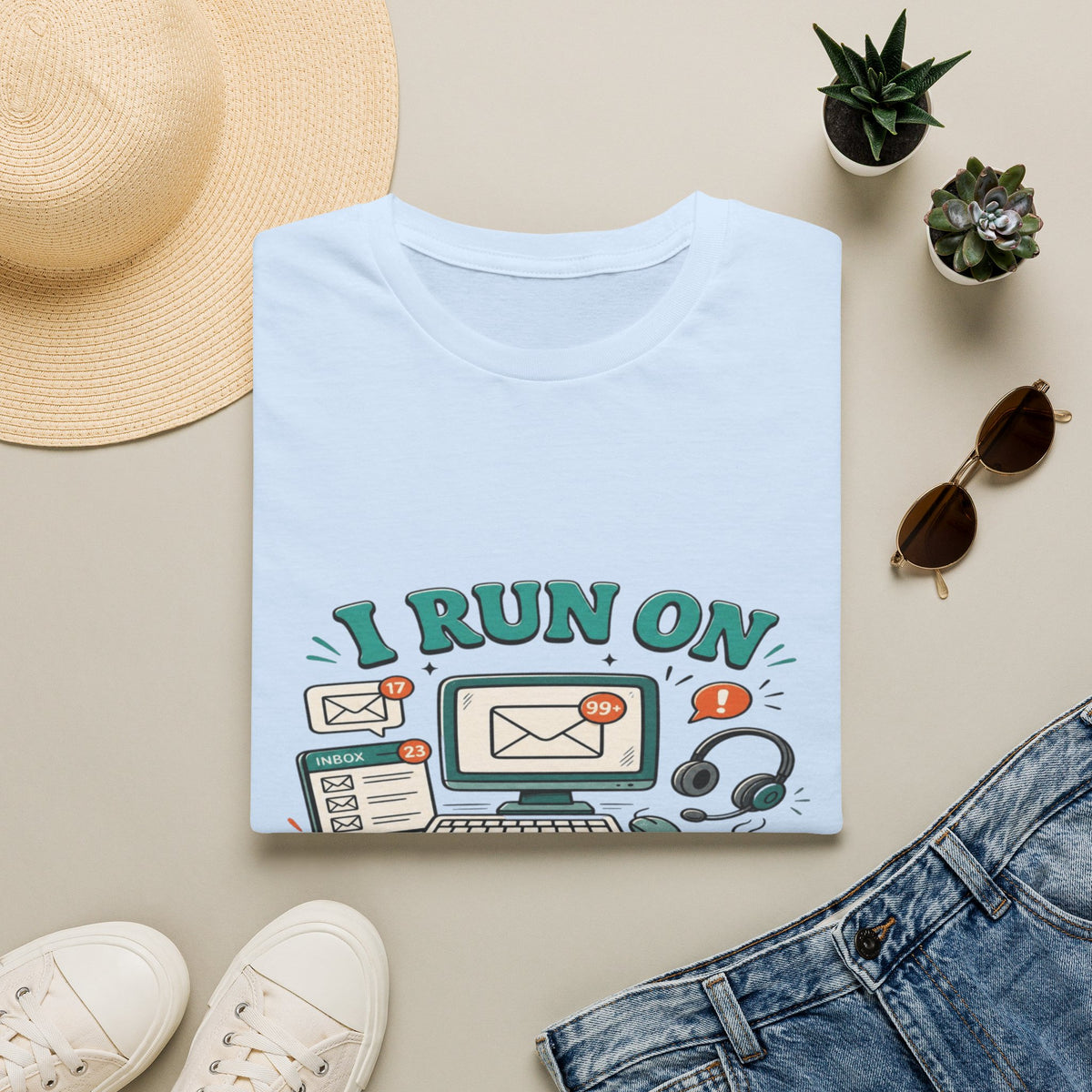Bold T-Shirt Design With Playful Email And Coffee Illustrations- Graphic Tees