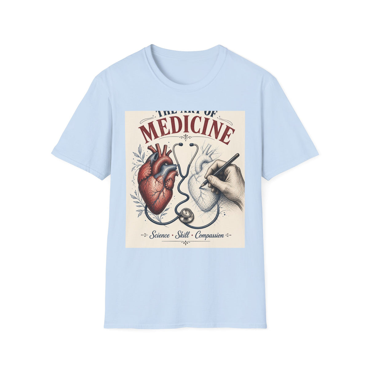 T Shirt Design Featuring Anatomical Heart And Sketching Hand