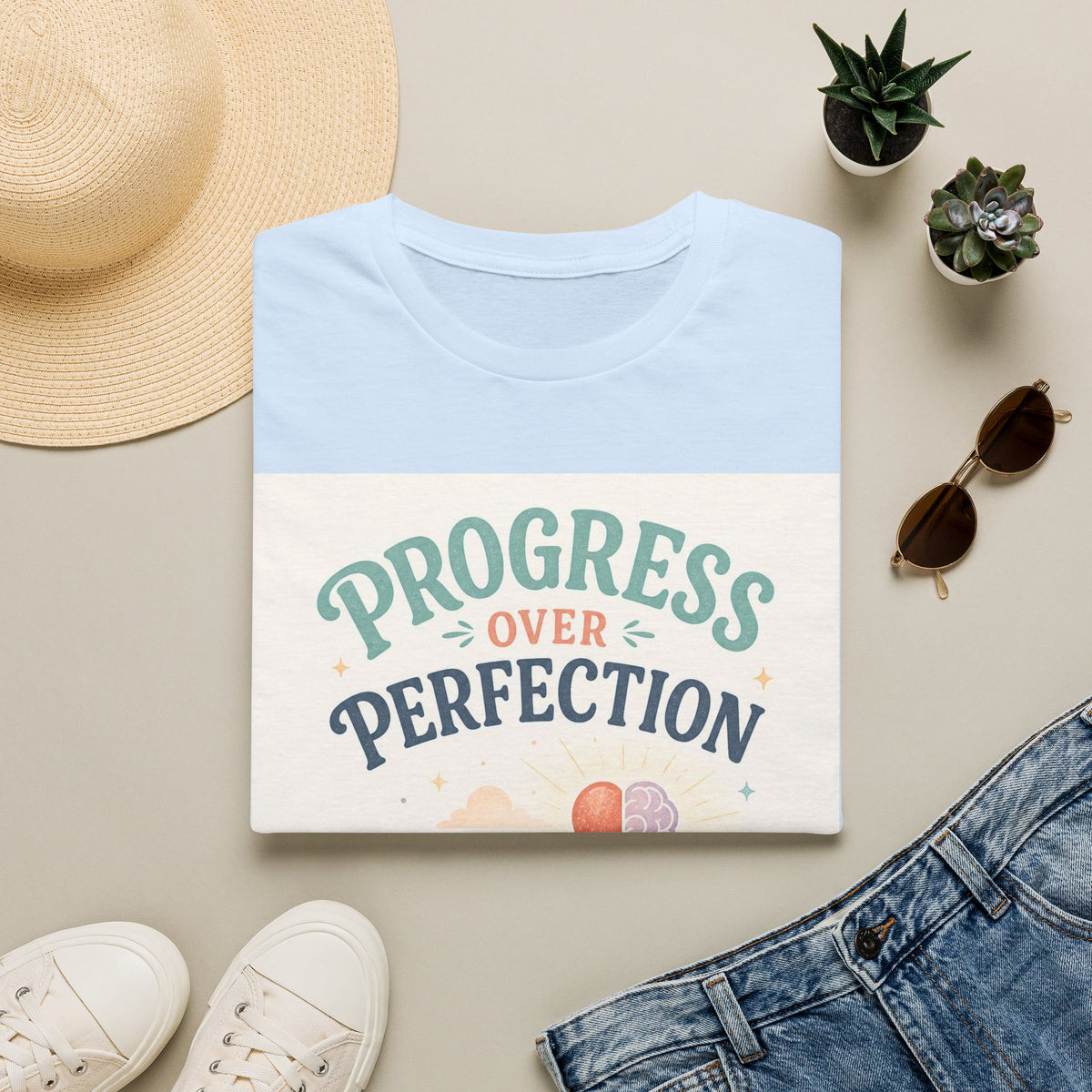 Bold T Shirt Design Featuring Progress Over Perfection Phrase