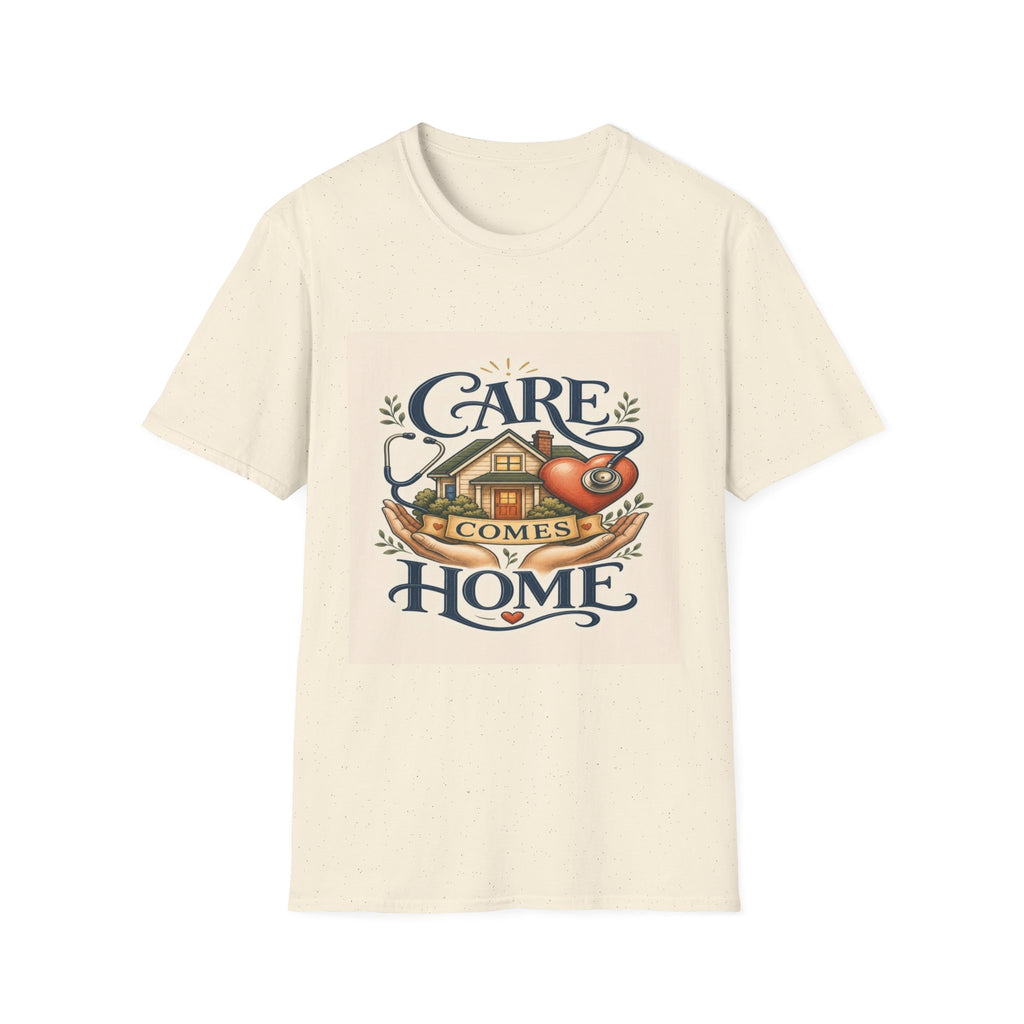 T-shirt Design Featuring Care Comes Home With Warm Illustrations- Graphic Tees