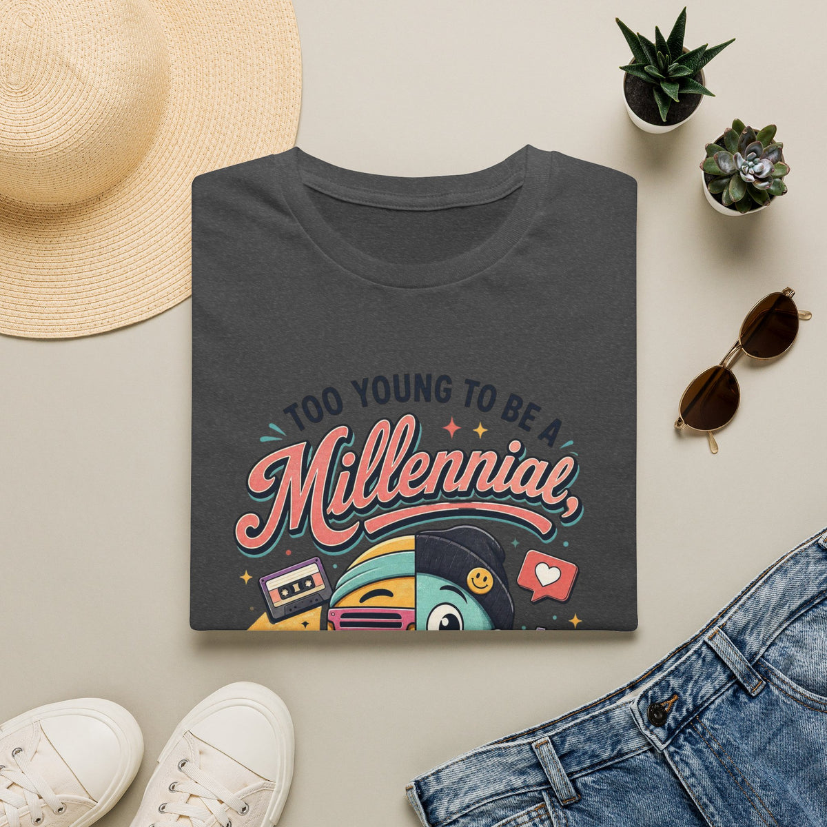 Millennial vs Gen Z Retro Graphic T‑Shirt — "Too Young to Be a Millennial, Too Old to Be a Gen Z"
