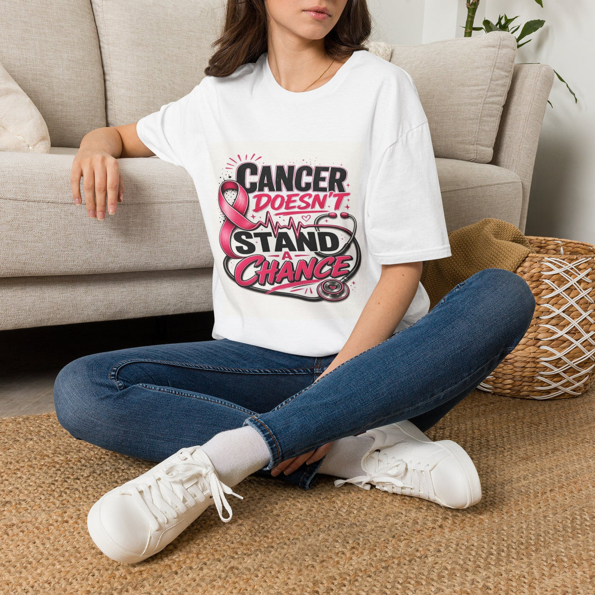 Bold Oncology Nurse Design Featuring Empowering Phrase With Awareness Ribbon- Graphic Tees