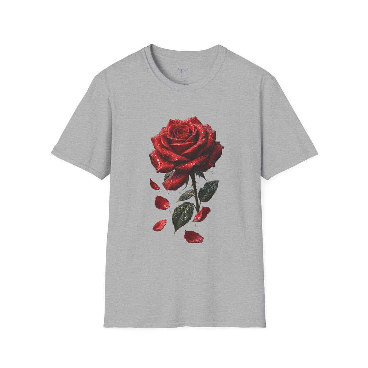 Red Rose Graphic T-Shirt — Falling Petals Floral Tee