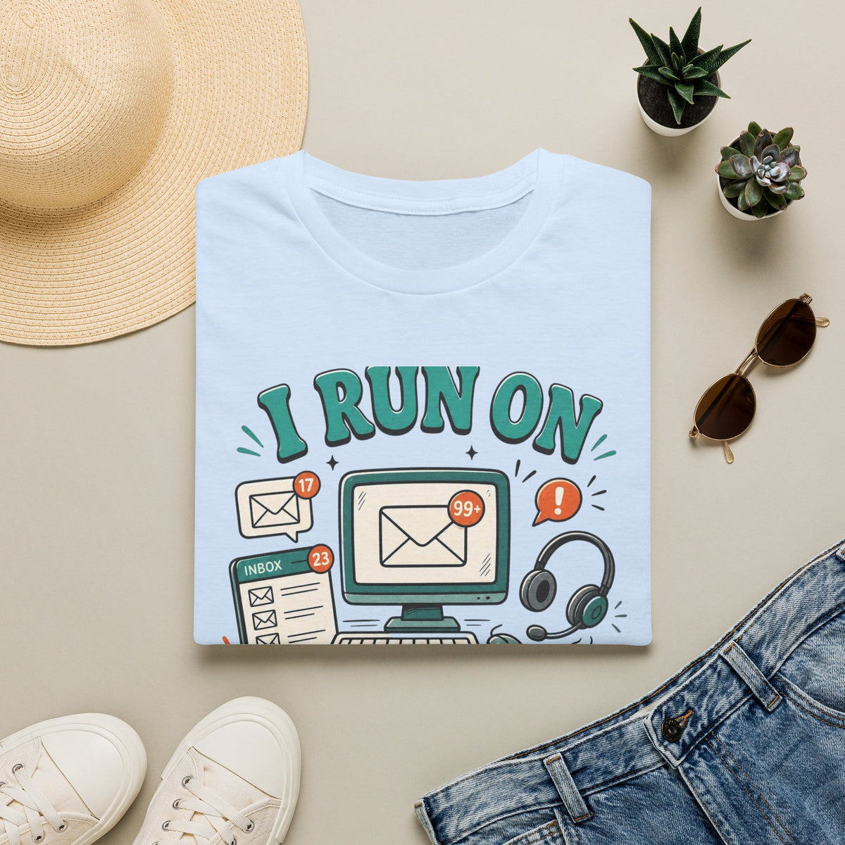 Bold T Shirt Design With Playful Email And Coffee Illustrations