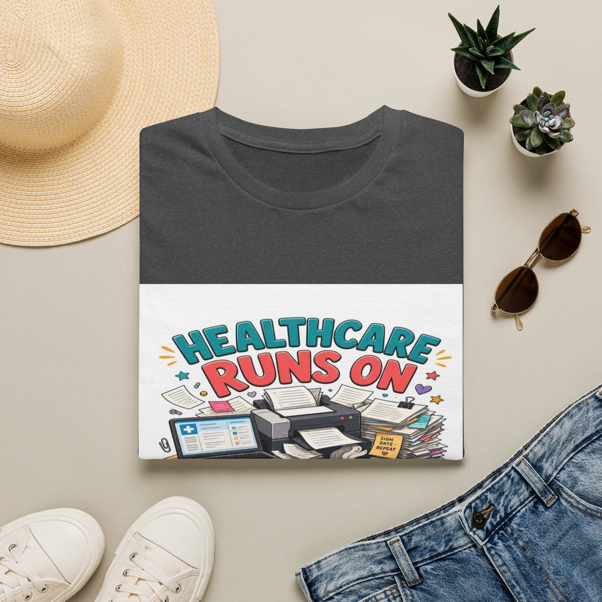Humorous T-shirt Design Highlighting Healthcare's Paperwork Chaos- Graphic Tees