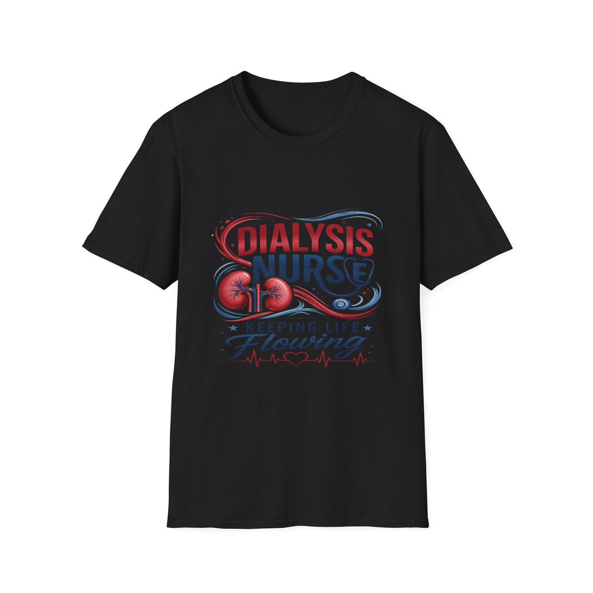 Creative T-Shirt Design Celebrating Dialysis Nurses With Flowing Elements (1)- Graphic Tees