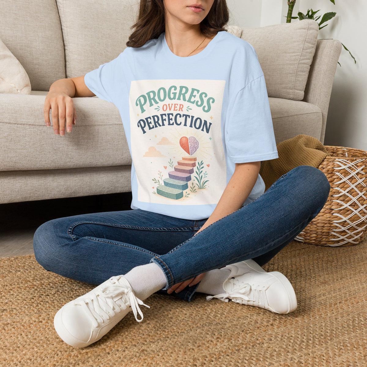 Bold T Shirt Design Featuring Progress Over Perfection Phrase