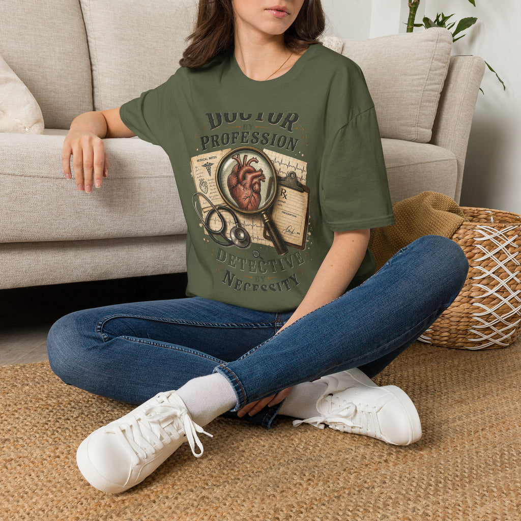 Vintage Detective Inspired T Shirt Featuring Anatomical Heart And Magnifying Glass