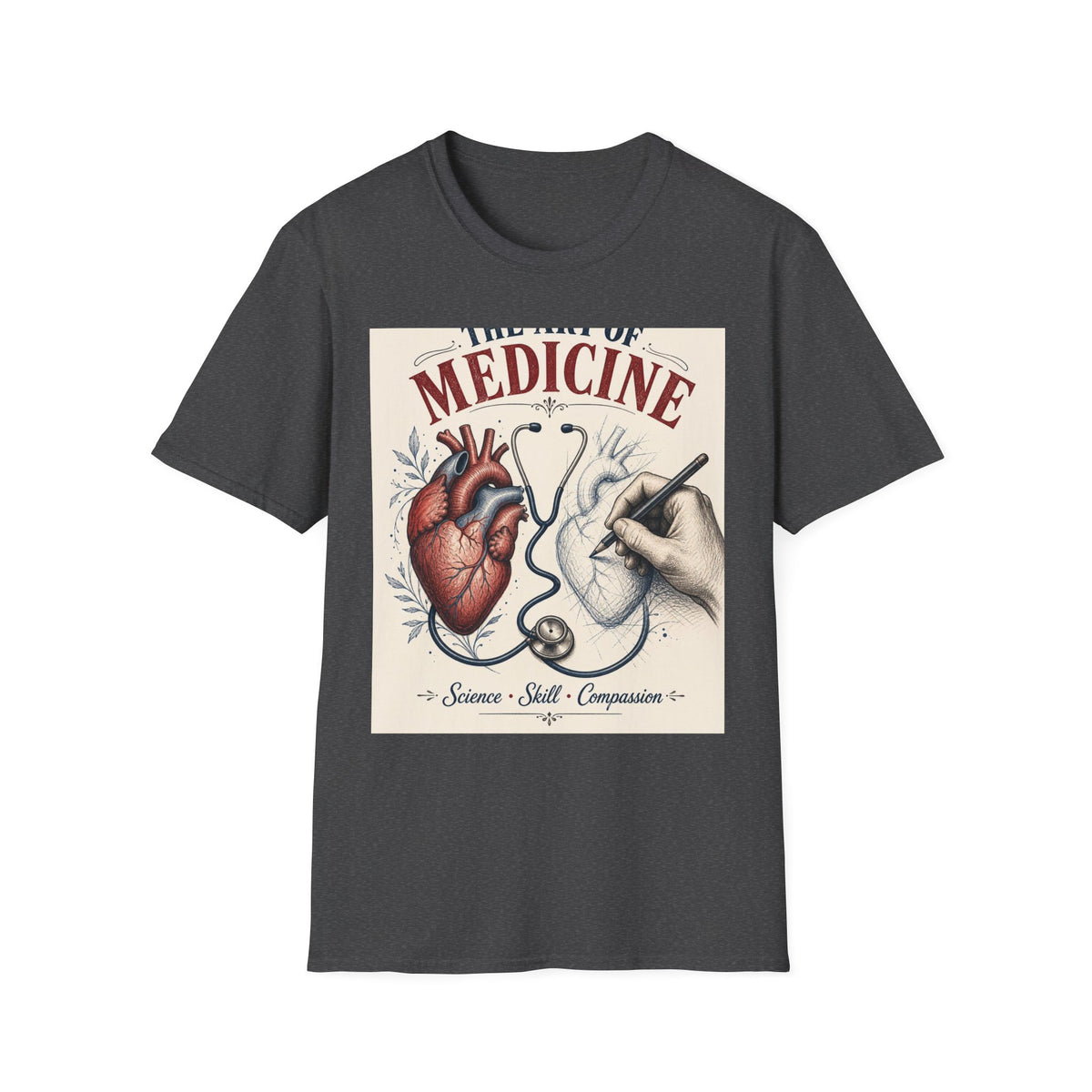 T Shirt Design Featuring Anatomical Heart And Sketching Hand
