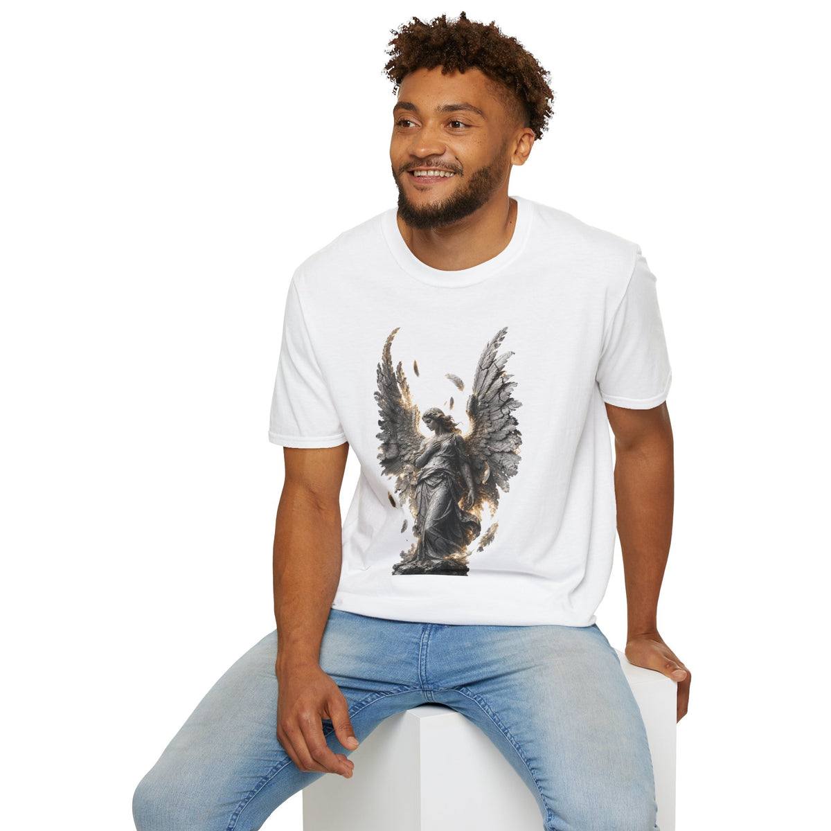 Angel Wings Graphic T-Shirt — Fallen Feather Statue Design