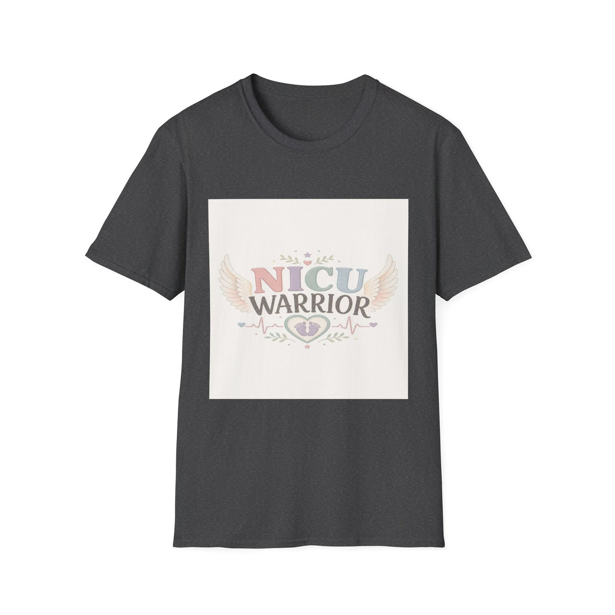 NICU Warrior Design With Baby Footprint And Angel Wings- Graphic Tees