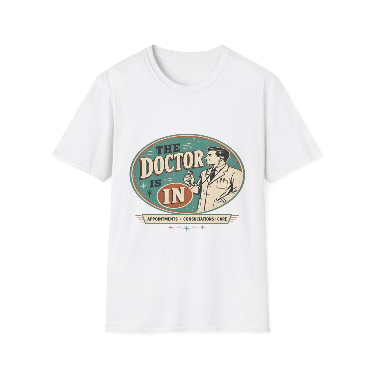 Vintage 1950s Doctor Office Graphic With Classic Badge- Graphic Tees