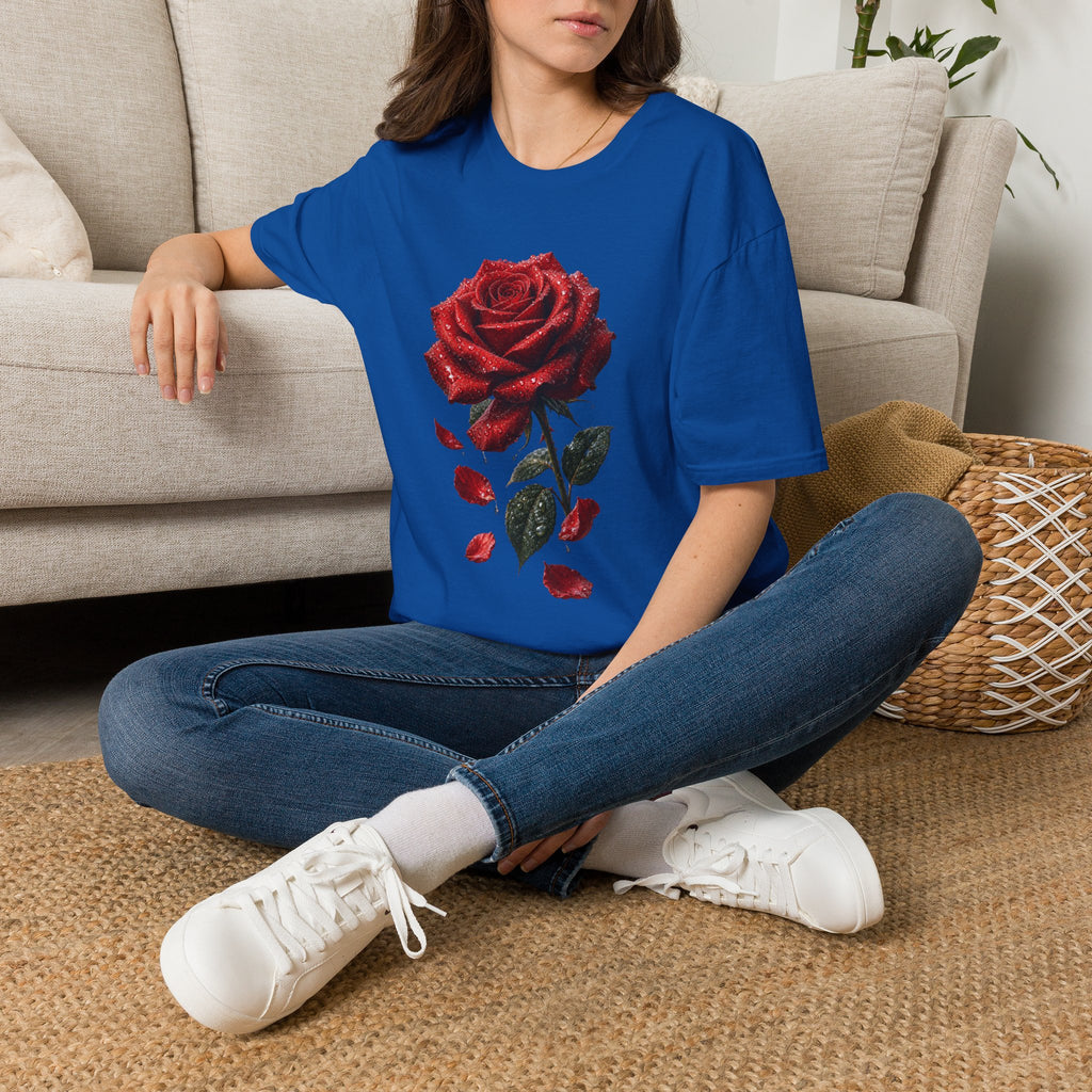 Red Rose Graphic T-Shirt — Falling Petals Floral Tee