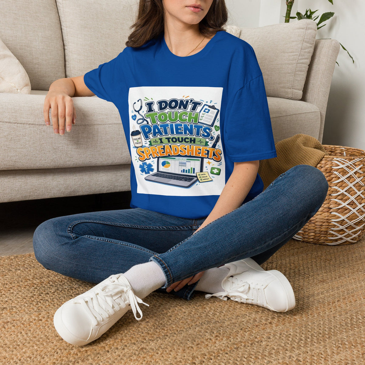Humorous T-shirt Design Featuring Playful Healthcare And Spreadsheet Imagery- Graphic Tees