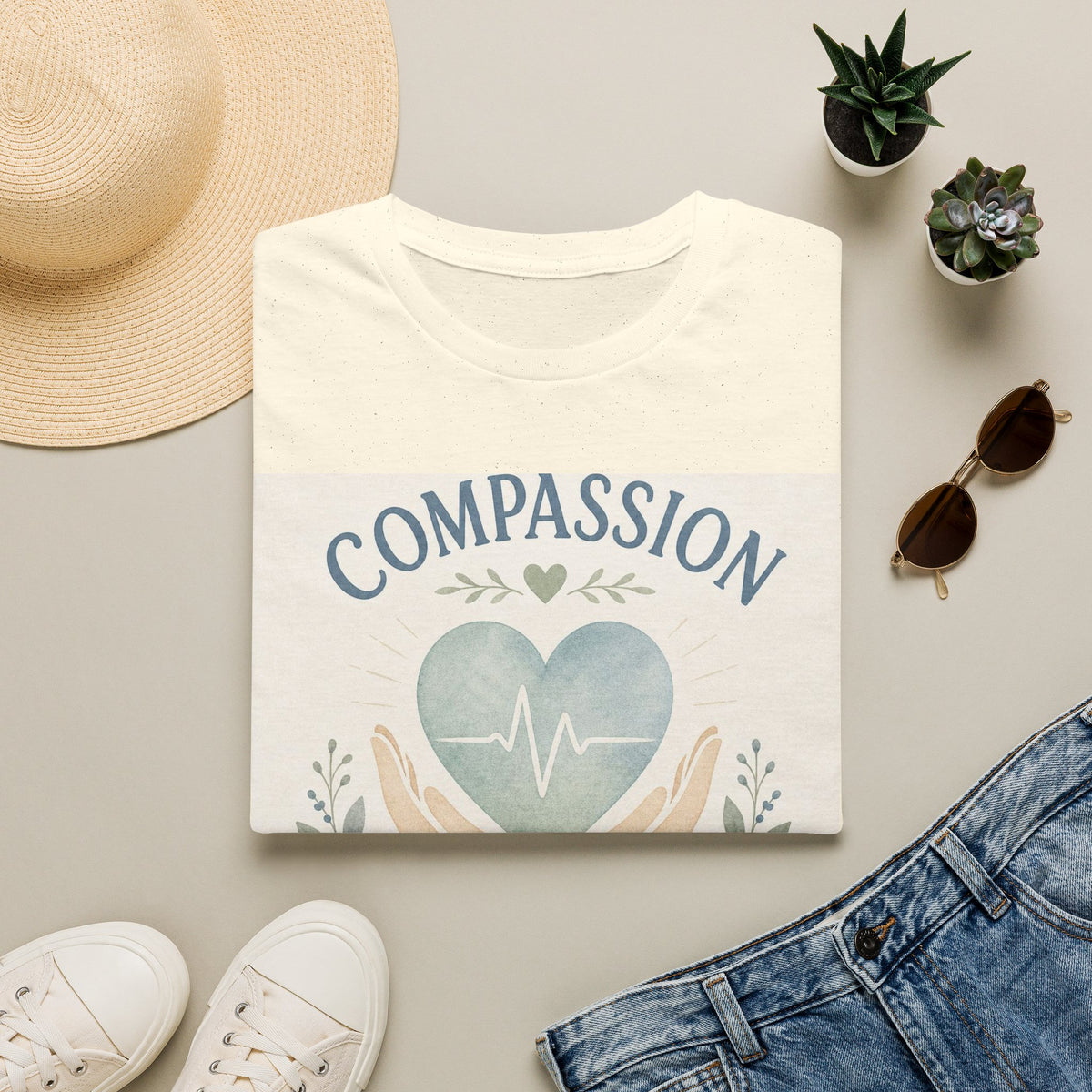 T Shirt Design Featuring Compassion Lives Here With Heart And Hands