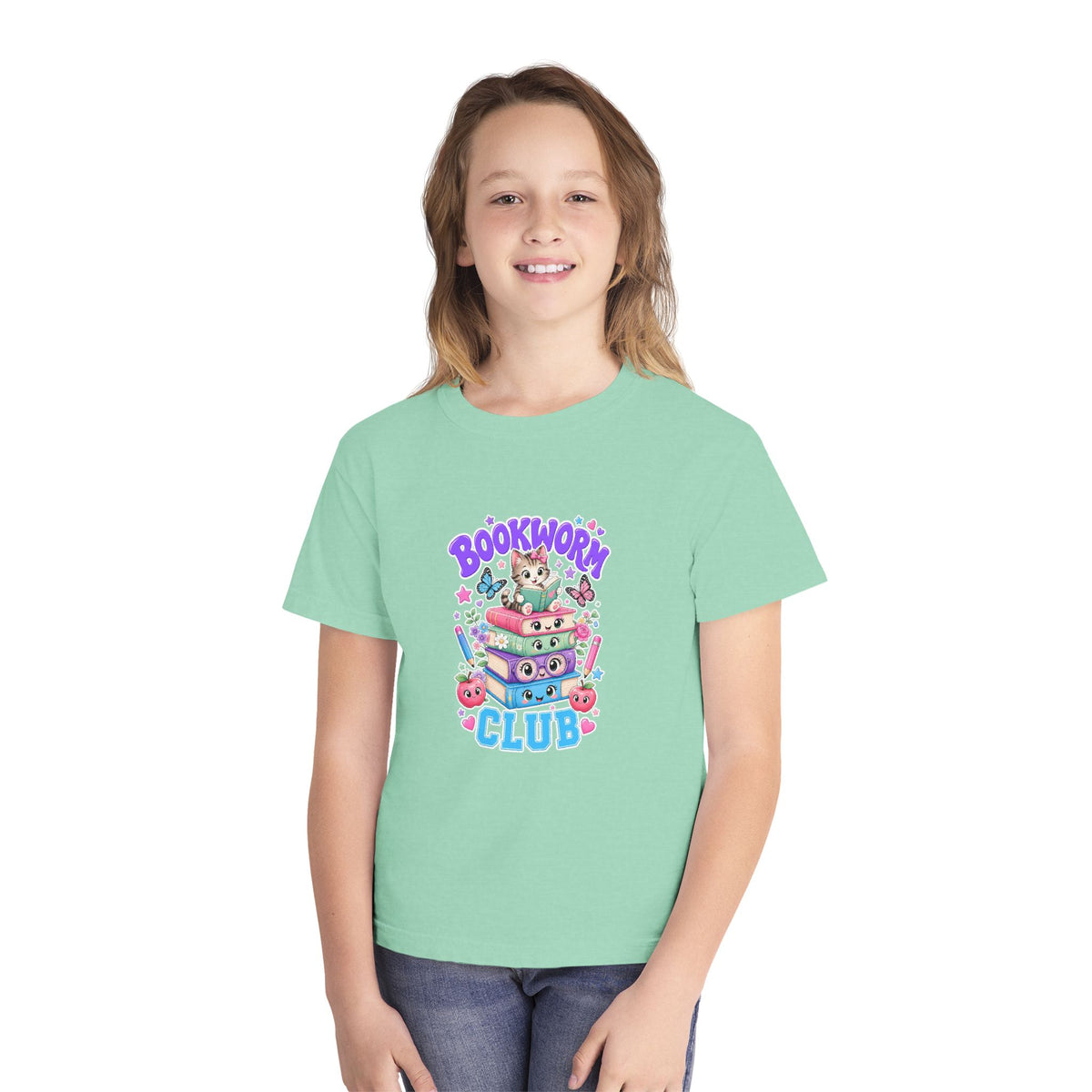 Youth Tee — Cute "Bookworm Club" Stack Graphic