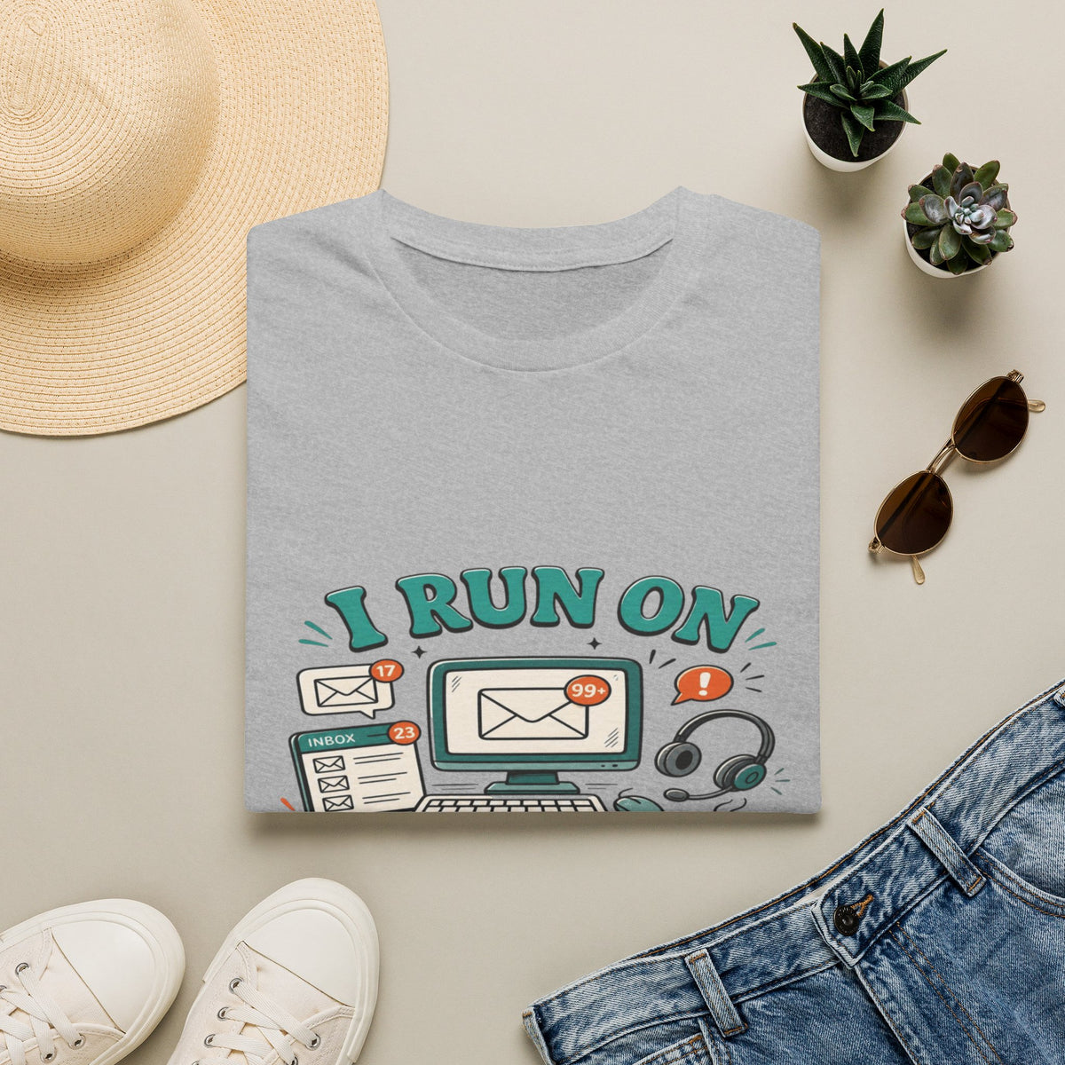 Bold T-Shirt Design With Playful Email And Coffee Illustrations- Graphic Tees