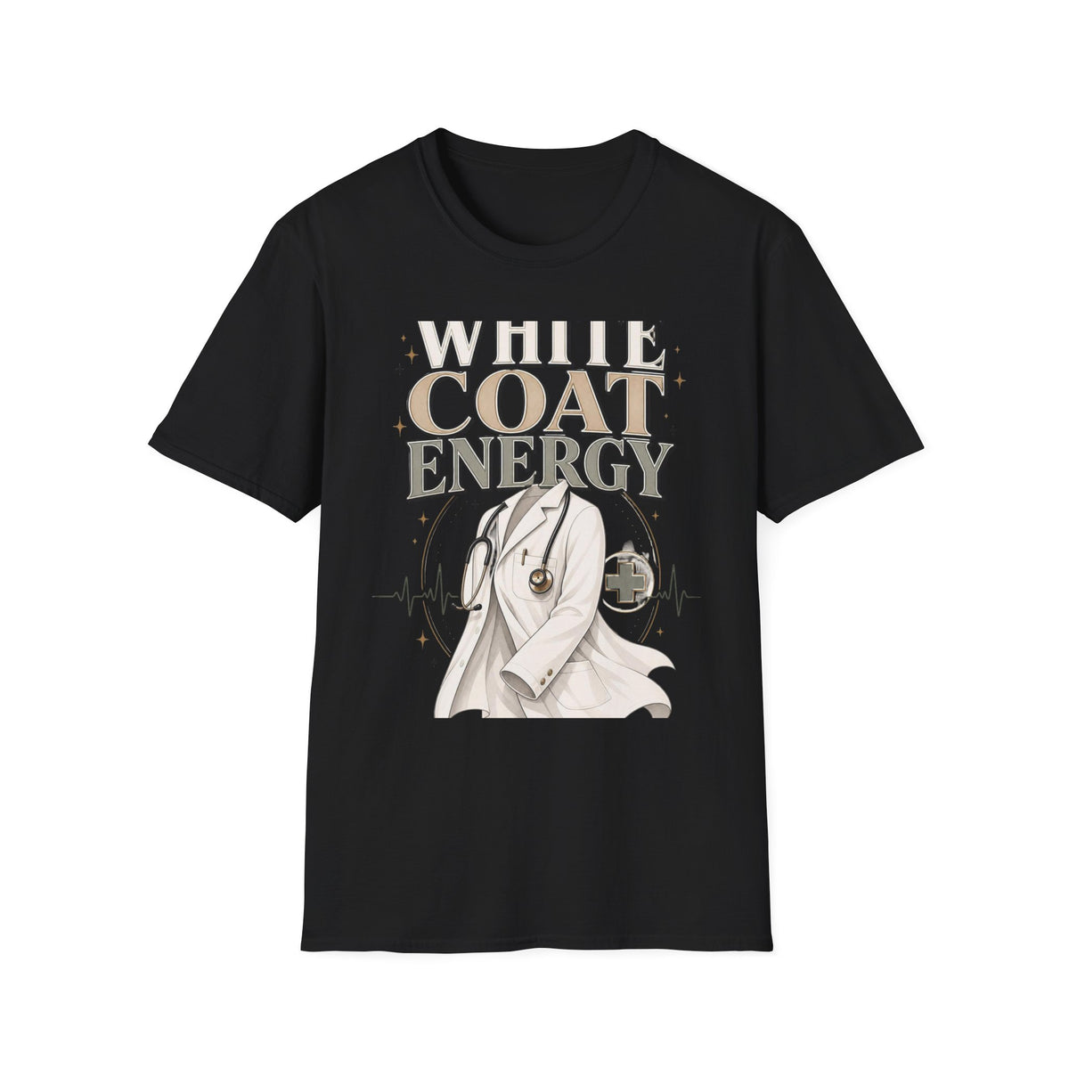 Elegant T Shirt Design Featuring White Coat Energy Typography