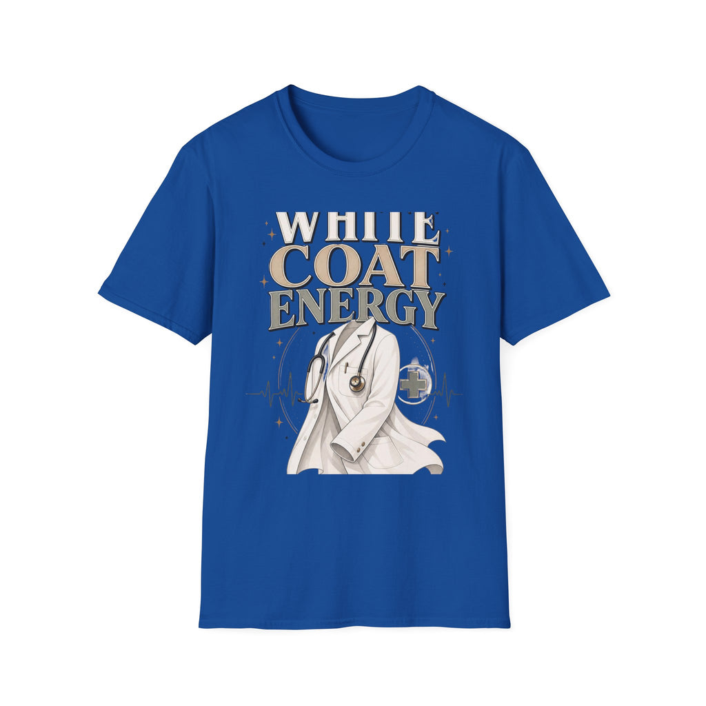 Elegant T Shirt Design Featuring White Coat Energy Typography