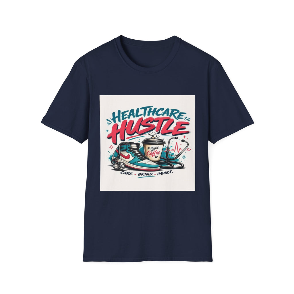 Dynamic T-Shirt Design Featuring Healthcare Hustle Text- Graphic Tees