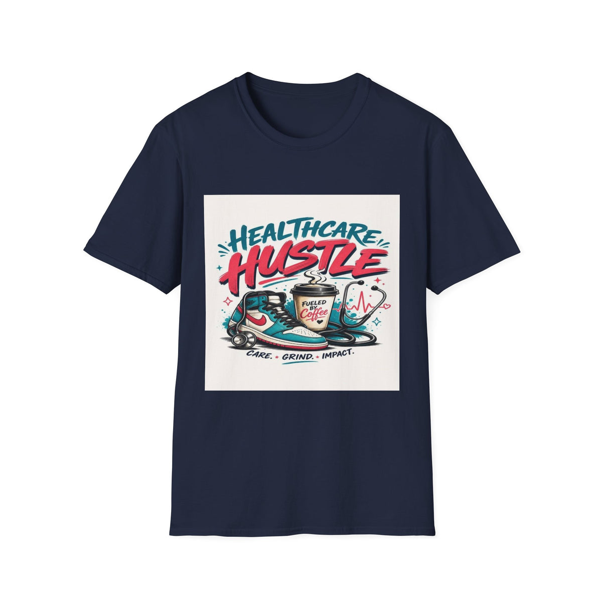 Dynamic T-Shirt Design Featuring Healthcare Hustle Text- Graphic Tees