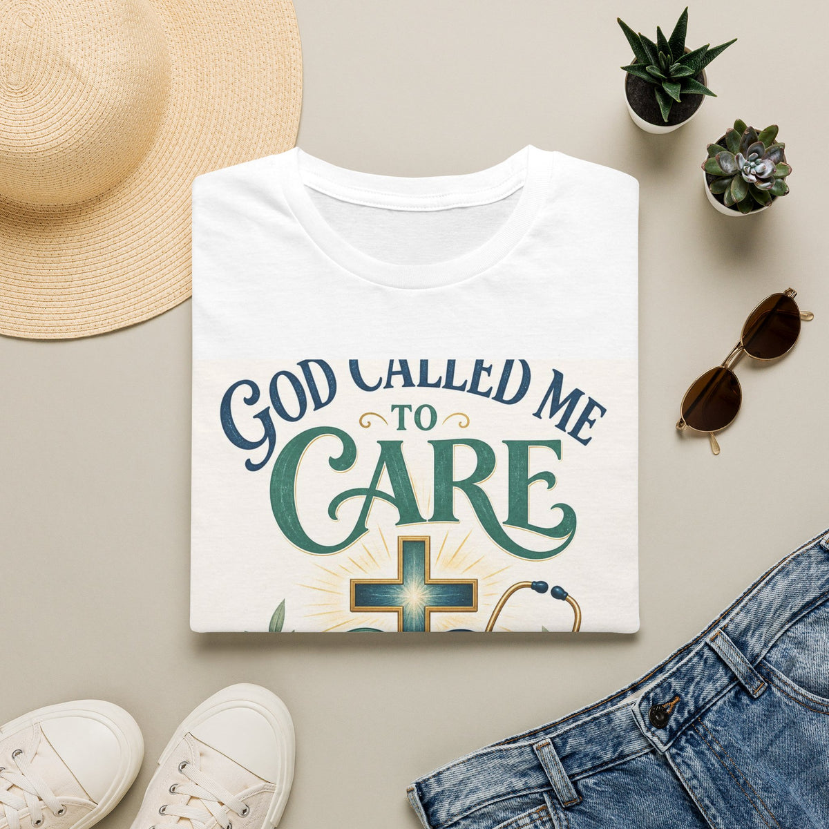 T Shirt Design Featuring Faith Inspired Care Elements