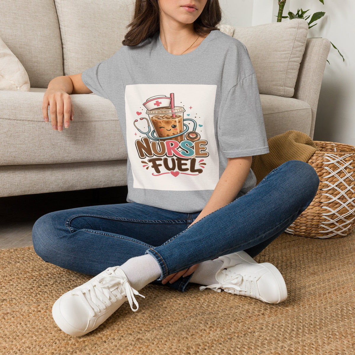 Cute T-Shirt Design Featuring Iced Coffee And Nurse Cap- Graphic Tees